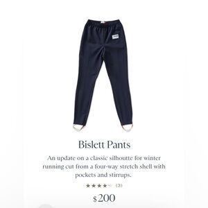 Tracksmith Bislett Navy Track Pants with Red and Cream Cuff Stripe Stirrup